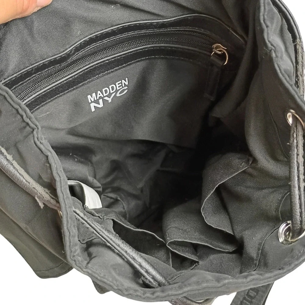 Madden NYC Backpack Women‎ Small Black Good Nylon Mini Buckle Straps Utility